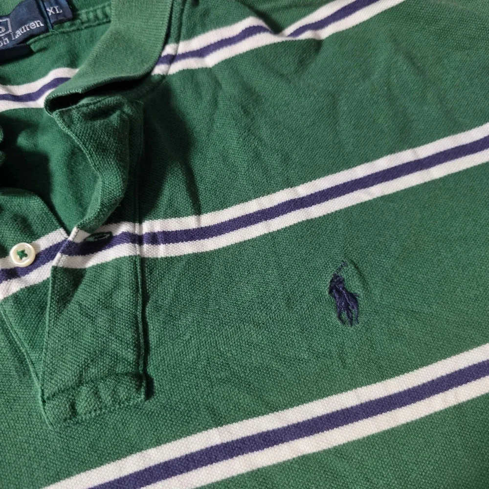 Polo Ralph Lauren Mens XL Polo Shirt Green Striped Short Sleeve Cotton Pique